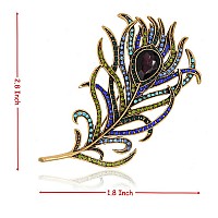 Reizteko Vintage Peacock Feather Crystal Rhinestones Teardrop Plume Brooch Pin Purple