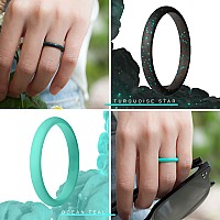 Thunderfit Womens Band Rings Thin And Stackable Silicone Rings Wedding Ring For Women 7 Pack Light Blue Dark Teal Silver