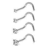 Ruifan 4Pcs 18G 316L Surgical Steel 15Mm 2Mm 25Mm 3Mm Clear Round Diamond Cubic Zirconia Crystal Nose Screw Studs Rings Pierci