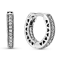 PANDORA Sterling Silver Pavé Heart Hoop Earrings for Women