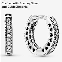 PANDORA Sterling Silver Pavé Heart Hoop Earrings for Women