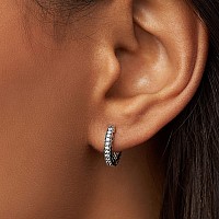 PANDORA Sterling Silver Pavé Heart Hoop Earrings for Women