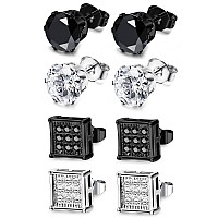 Joerica 4 Pairs Stainless Steel Stud Earrings For Men Women Earrings Cz Inlaid 7Mm