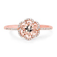 Bonyak Jewelry Genuine Round Morganite And Diamond Ring In 14K Rose Gold Size 700