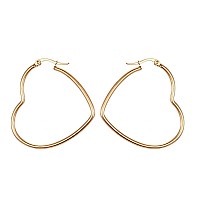 Mengpa Heart Hoop Earrings For Women Stainless Steel 14K Gold Plated Lightweight Jewelry Us3298G