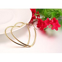 Mengpa Heart Hoop Earrings For Women Stainless Steel 14K Gold Plated Lightweight Jewelry Us3298G