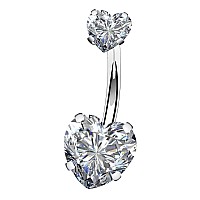 Oufer 14G Surgical Steel Faceted Heart Cubic Zirconia Navel Rings