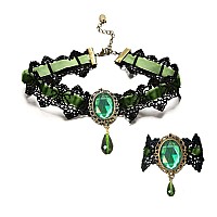 Youniker Retro Handmade Choker Necklace And Bracelet Jewelry Set For Halloween Costume Party Women Gothic Black Lace Necklace Pu