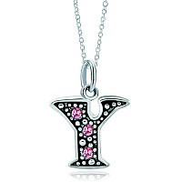 Lovelyjewelry Pink Letter Y Alphabet Initial Charms Bead Necklace Pendant