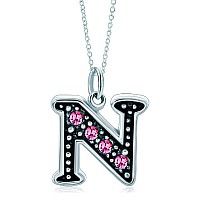 Lovelyjewelry Pink Letter N Alphabet Initial Charms Bead Necklace Pendant