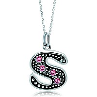 Lovelyjewelry Pink Letter S Alphabet Initial Charms Bead Necklace Pendant