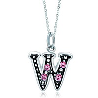 Lovelyjewelry Pink Letter W Alphabet Initial Charms Bead Necklace Pendant