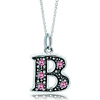 Lovelyjewelry Pink Letter B Alphabet Initial Charms Bead Necklace Pendant