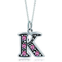 Lovelyjewelry Pink Letter K Alphabet Initial Charms Bead Necklace Pendant