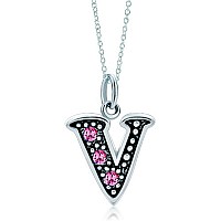 Lovelyjewelry Pink Letter V Alphabet Initial Charms Bead Necklace Pendant