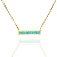 Pavoi 14K Gold Plated Thin Bar Green Opal Necklace 1618