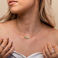 Pavoi 14K Gold Plated Thin Bar Green Opal Necklace 1618