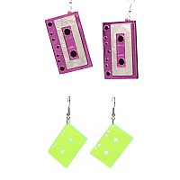 Cutiejewelry Cassette Tape Dangle Cute Pretty Earrings 2 Pairs Lilac And Neon Yellow