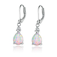 Gemsme White Gold Plated Teardrop Opal Dangle Earrings For Womenplatinumplated