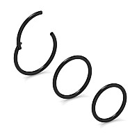 Newkeepsr 3Pcs08Mm Black Anodised Hinged Clicker Nose Hoop Rings 20 Gauge 316L Steel Seamless Segment Sleeper Earrings Pierci