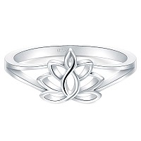 Boruo 925 Sterling Silver Ring Lotus Flower Yoga High Polish Tarnish Resistant Comfort Fit Wedding Band 2Mm Ring Size 8