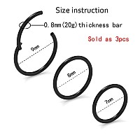 Newkeepsr 3Pcs08Mm Black Anodised Hinged Clicker Nose Hoop Rings 20 Gauge 316L Steel Seamless Segment Sleeper Earrings Pierci