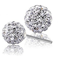 Crystal Line Azuria 925 Sterling Silver Earrings White Crystals Round Disco Ball Stud Earrings 8 Mm For Women