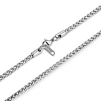 Hzman 35Mm Stainless Steel Wheat Silver Chain Necklaces For Men Women 16 30