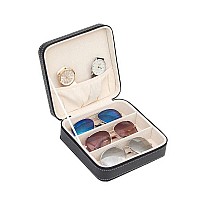 Acobebe House 3Slot Travel Sunglass Organizer Collector Faux Leather Jewelry Storage Case Box