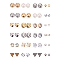 24 Pairs Stud Earrings Crystal Pearl Earring Set Ear Stud Jewelry For Girls Women Men Silver And Gold