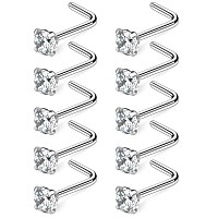 Ruifan 10Pcs 18G Surgical Steel Clear Diamond Cz Nose Stud Rings L Shaped Piercing Jewelry 3Mm