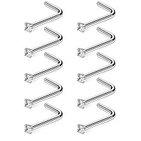 Ruifan 10Pcs 18G Surgical Steel Clear Diamond Cz Nose Stud Rings L Shaped Piercing Jewelry 15Mm