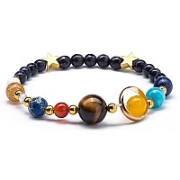 Fesciory Women Solar System Bracelet Universe Galaxy The Eight Planets Guardian Star Natural Stone Beads Bracelet Bangle For Men