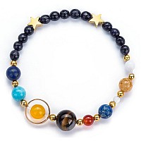 Fesciory Women Solar System Bracelet Universe Galaxy The Eight Planets Guardian Star Natural Stone Beads Bracelet Bangle For Men