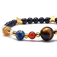 Fesciory Women Solar System Bracelet Universe Galaxy The Eight Planets Guardian Star Natural Stone Beads Bracelet Bangle For Men