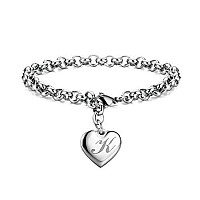 Monily Initial Charm Bracelets For Women Stainless Steel Bracelet Letter K Heart Bracelet For Girls Jewelry Gifts For Women Girl