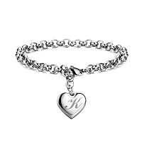 Monily Initial Charm Bracelets For Women Stainless Steel Bracelet Letter K Heart Bracelet For Girls Jewelry Gifts For Women Girl