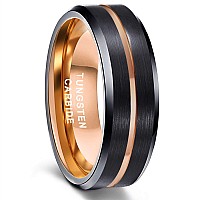 Greenpod 8Mm Tungsten Carbide Ring For Men Black Matte Finish Rose Gold Thin Groove Comfort Fit Size 115