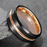 Greenpod 8Mm Tungsten Carbide Ring For Men Black Matte Finish Rose Gold Thin Groove Comfort Fit Size 115