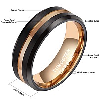 Greenpod 8Mm Tungsten Carbide Ring For Men Black Matte Finish Rose Gold Thin Groove Comfort Fit Size 115