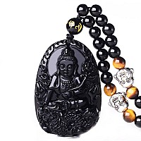 Pure Natural Obsidian Natural Pendant Necklace Zodiac Bodhisattva Amulet Talisman White Copper Buddha Necklace Pendant Men Or Wo