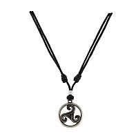 Bluerica Triskelion Celtic Symbol Trinity Eternity Pendant On Adjustable Black Rope Cord Necklace Old Silver