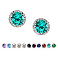 Sweetv Cubic Zirconia Stud Earrings 8Mm Round Cut Rhinestone Hypoallergenic Earrings For Women Girls Cyan