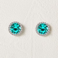 Sweetv Cubic Zirconia Stud Earrings 8Mm Round Cut Rhinestone Hypoallergenic Earrings For Women Girls Cyan