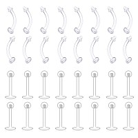 Dbella 32Pcs Clear Nose Ring Bioflex Acrylic Nose Stud Retainer 3Mm Top Cartilage Earring Lip Eyebrow Retainer