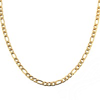 Hzman Men Women 24K Real Gold Plated Figaro Chain Stainless Steel Necklace Wide 3Mm 5Mm 7Mm 9Mm