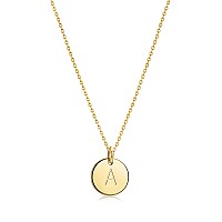 Bemoly Initial Necklace For Women Round 11Mm Coin Disc Double Side Engraved Letter A Hammered Pendant 14K Gold Plated Personaliz