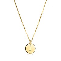 Bemoly Initial Necklace For Women Round 11Mm Coin Disc Double Side Engraved Letter J Hammered Pendant 14K Gold Plated Personaliz