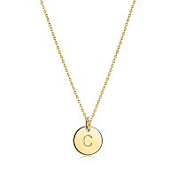 Bemoly Initial Necklace For Women Round 11Mm Coin Disc Double Side Engraved Letter C Hammered Pendant 14K Gold Plated Personaliz