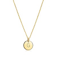 Bemoly Initial Necklace For Women Round 11Mm Coin Disc Double Side Engraved Letter G Hammered Pendant 14K Gold Plated Personaliz